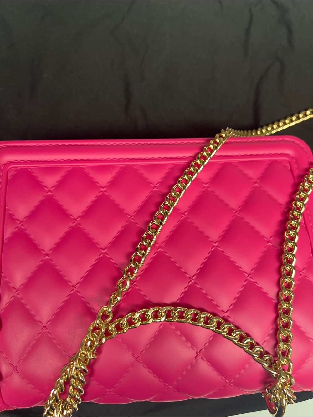 Quilted Look Plastic Hot Pink Chain Shoulder Bag - Picture 4 of 4
